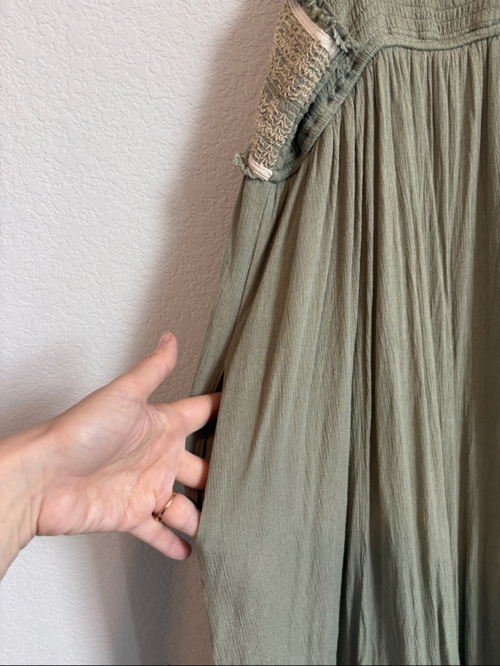 Ces Femme Olive Green boho Midi Dress with Cream Trim - Picture 9 of 9